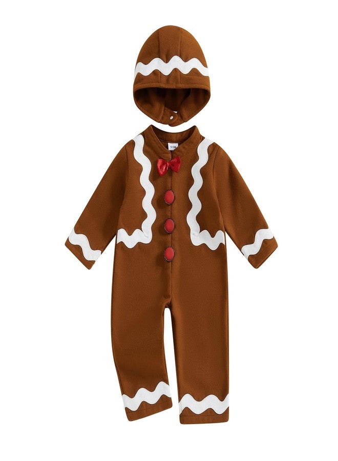 Ayalinggo Baby Gingerbread Man Costume Newborn Infant Christmas Outfit Toddler Kids Ginger Bread Outfit Romper Jumpsuit Hat (Khaki, 2-3T) - Image 1